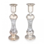 Grand Handcrafted Sterling Silver-Plated Glass Sabbath Candlesticks (White) - 4