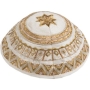 Yair Emanuel Embroidered Silk Kippah with Geometric Design (White and Gold) - 1