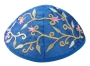 Yair Emanuel Embroidered Silk Kippah with Flower Design (Blue) - 1