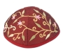 Yair Emanuel Embroidered Silk Kippah with Flower Design (Burgundy) - 1