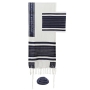 Yair Emanuel Dark Blue Striped Tallit Prayer Shawl Set - 1