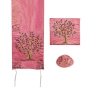 Yair Emanuel Embroidered Poly Silk Tallit (Prayer Shawl) Set With Tree of Life Design (Pink) - 1