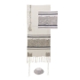 Yair Emanuel Embroidered Silver Tallit (Prayer Shawl) Set With Jerusalem Design - 1