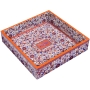Yair Emanuel Wooden Matzah Tray With Floral Motif (Orange) - 1