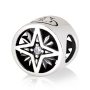 Emuna Studio Rhodium Plated Silver Cylindrical Cutout Star of Bethlehem Bead Charm with CZ - 1