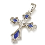 Rhodium Plated Sterling Silver Ornate Star of Bethlehem Cross Necklace with Blue Gemstones  - 1