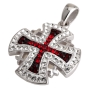 Rhodium Plated Sterling Silver Jerusalem Cross Pendant with Gemstones - 3