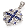 Rhodium Plated Sterling Silver Jerusalem Cross Pendant with Crystal Stones (Choice of Colors) - 2