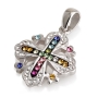 Rhodium Plated Sterling Silver Jerusalem Cross Pendant with Crystal Stones (Choice of Colors) - 3