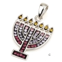 Sterling Silver Seven Branched Menorah Pendant with Crystal Stones (Choice of Colors) - 6