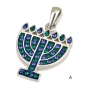 Sterling Silver Seven Branched Menorah Pendant with Crystal Stones (Choice of Colors) - 2