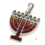 Sterling Silver Seven Branched Menorah Pendant with Crystal Stones (Choice of Colors) - 4