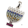 Sterling Silver Seven Branched Menorah Pendant with Crystal Stones (Choice of Colors) - 7