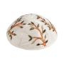 Yair Emanuel Embroidered Silk Kippah with Olive Branch Design (Green on White)  - 1