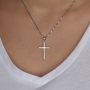 925 Sterling Silver Latin Cross Pendant with Large White Zircon Stone - 2