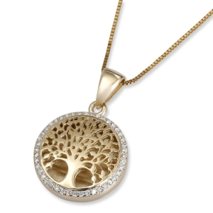 14K Gold Tree of Life Pendant with Diamonds