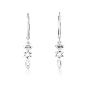 Sterling Silver Jesus and Messianic Seal Dangling Earrings