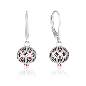 Marina Jewelry Sterling Silver Dangling Red Pomegranate Earrings with Enamel