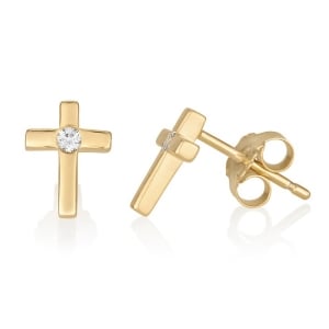Gold-Plated Sterling Silver Latin Cross Stud Earrings with Zircons