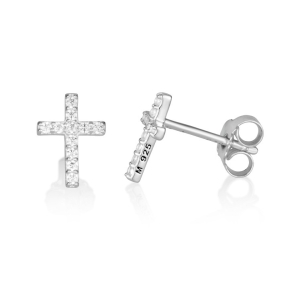 Sterling Silver Latin Cross Stud Earrings Embedded with Zircon Stones