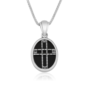 Sterling Silver & Onyx Oval Latin Cross Pendant by Marina