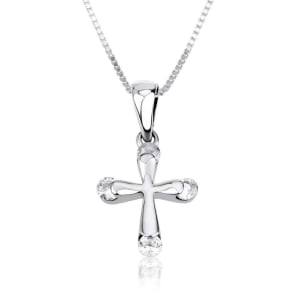 Marina Jewelry Sterling Silver Cross Necklace with Zircon Stones
