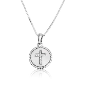 Marina Jewelry Round Silver Necklace with Latin Cross in Zircon Stones
