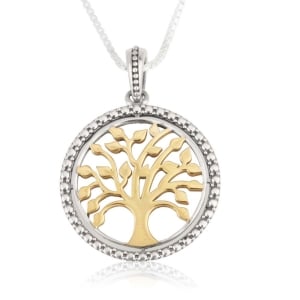 Marina Jewelry Round Silver and Gold-Plated Tree of Life Necklace
