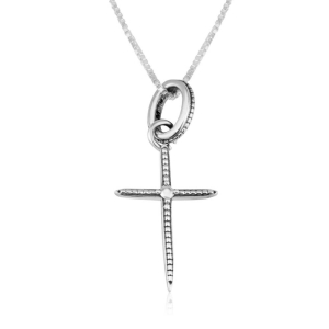 Sterling Silver Dotted Latin Cross Pendant with Cubic Zirconia