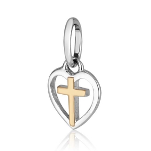 Sterling Silver Hollow Heart Pendant with Gold-Plated Latin Cross by Marina
