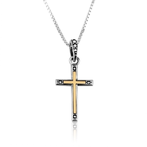Silver and Gold Plated Slender Latin Cross Pendant with Dotted Design by Marina