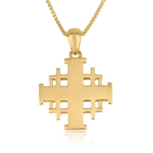 Polished 18K Gold-Plated Jerusalem Cross Necklace in 925 Sterling Silver – Unisex