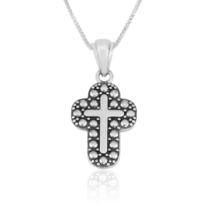 Sterling Silver Double Latin Cross Pendant with Dotted Design - Unisex
