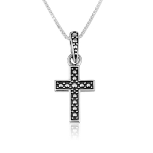 Blackened Sterling Silver Latin Cross Pendant with Polished Dotted Design by Marina