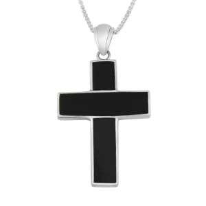 Sterling Silver Encased Onyx Latin Cross Pendant - Unisex