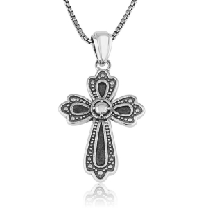 Darkened Sterling Silver Cross of Passion Pendant with Dotted Design - Unisex