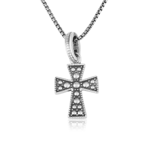 Sterling Silver Lined Latin Cross Pendant with Dotted Design - Unisex