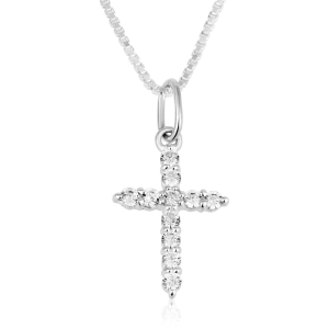 Women's Small Silver and Zircon Stones Latin Cross Necklace