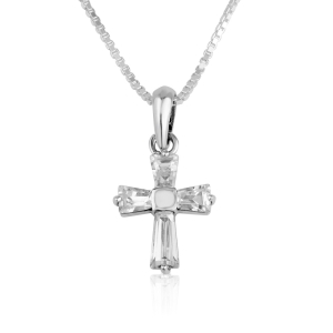 Women's Sterling Silver and Zircon Stones Latin Cross Pendant Necklace