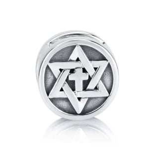 Marina Jewelry Sterling Silver Round Star of David with Cross Bead Charm