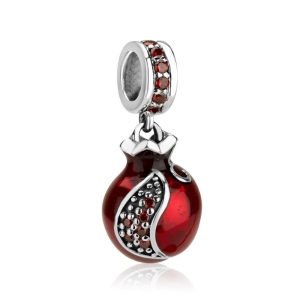 Marina Jewelry Sterling Silver and Red Enamel Pomegranate Pendant Charm with Garnets