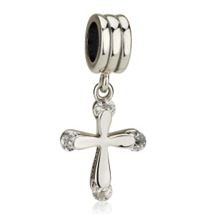 Marina Jewelry Sterling Silver Roman Cross Pendant Charm with Cubic Zirconia