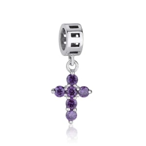 Marina Jewelry Sterling Silver Roman Cross Pendant Charm with Amethyst Gemstones