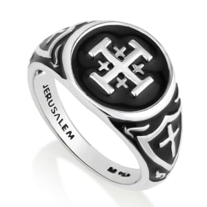 Men's Sterling Silver Jerusalem Cross Ring with Onyx and Enamel