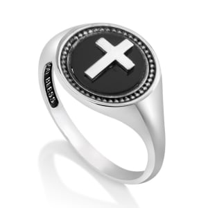 Marina Jewelry Sterling Silver Sleek Unisex Latin Cross Ring with Onyx