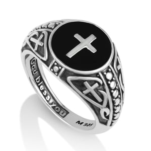 Blackened Sterling Silver Latin Cross Ring with Enamel by Marina Jewelry