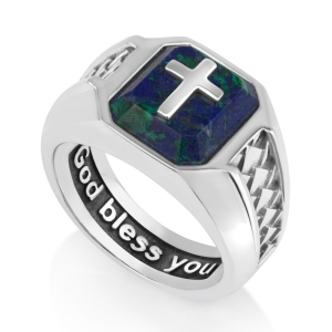 Men's Thick Sterling Silver Latin Cross Ring with Eilat Stone