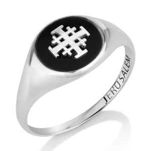 Marina Jewelry Sterling Silver Jerusalem Cross Purity Ring with Onyx