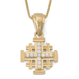Women’s 14K Yellow Gold Jerusalem Cross Pendant Necklace with Zircons