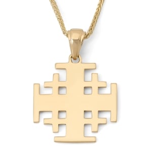 Women’s Sleek Jerusalem Cross Pendant Necklace in 14K Yellow Gold